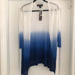 NWT Peck & Peck White & Multi Blue Lightweight Cardigan Sweater W Sz M